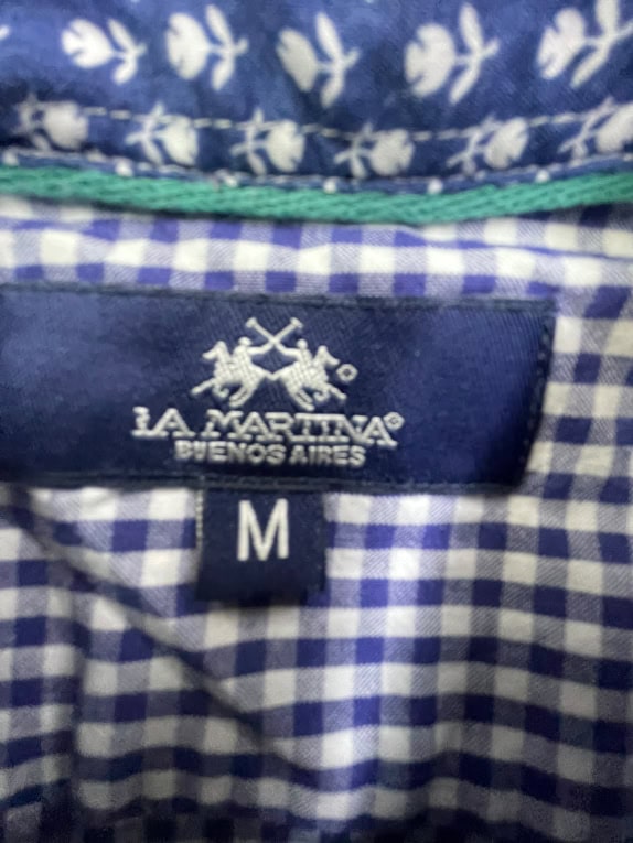 LA MARTINA SHIRT VINTAGE EMBROIDERED LOGO BLUE CHECKED MENS M