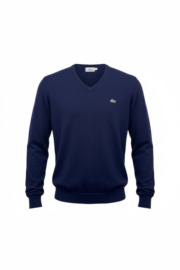 Lacoste Men’s Navy V-Neck Cotton Sweater Size L