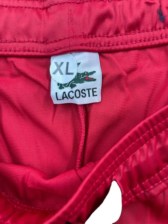 LACOSTE TRACKSUIT BOTTOMS VINTAGE STYLE SIDE LOGO TAPED RED MENS XL