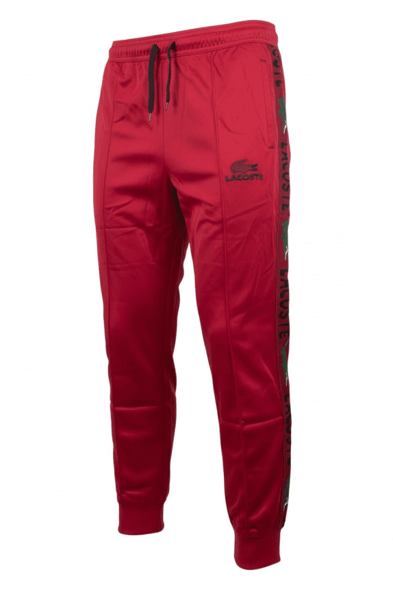 LACOSTE TRACKSUIT BOTTOMS VINTAGE STYLE SIDE LOGO TAPED RED MENS XL