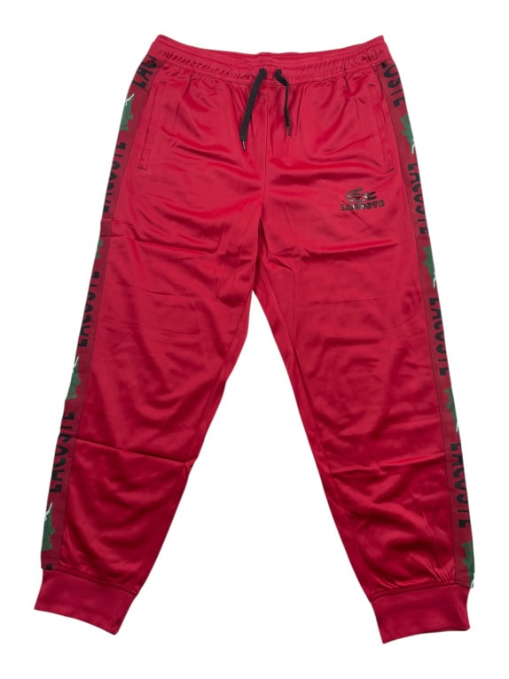 LACOSTE TRACKSUIT BOTTOMS VINTAGE STYLE SIDE LOGO TAPED RED MENS XL