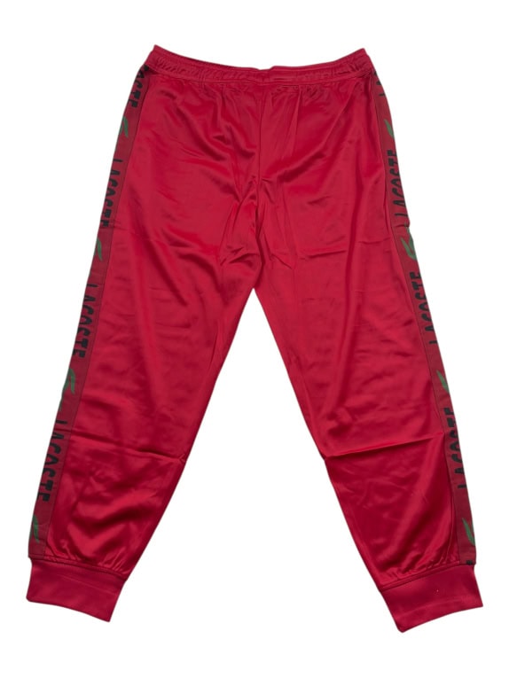 LACOSTE TRACKSUIT BOTTOMS VINTAGE STYLE SIDE LOGO TAPED RED MENS XL