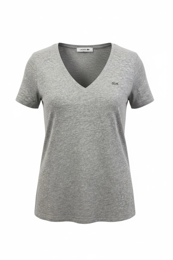 Lacoste Γυναικείο T-Shirt Γκρι V-Neck Logo Size S