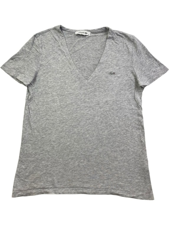 Lacoste T-Shirt da donna grigio con scollo a V logo taglia S