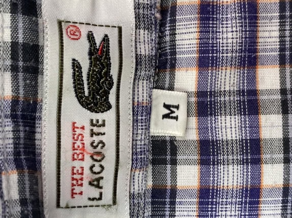 LACOSTE SHORT SLEEVE CHECK SHIRT BLUE MENS PRE OWNED M