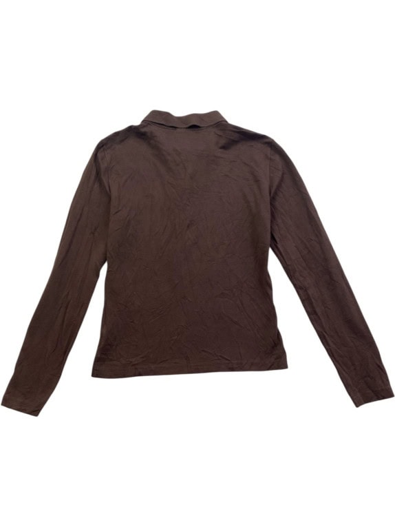 LACOSTE LONG SLEEVE POLO CLASSIC BROWN WOMEN PRE OWNED M
