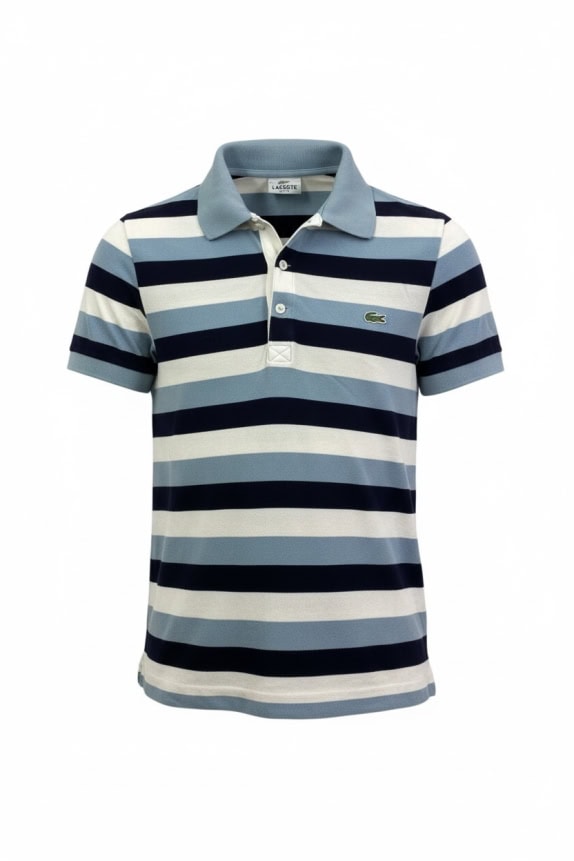 LACOSTE ΜΠΛΟΥΖΑ POLO ΡΙΓΕ CASUAL ΚΕΝΤΗΤΟ ΛΟΓΟΤΥΠΟ ΜΠΛΕ/ΛΕΥΚΟ ΑΝΔΡΙΚΗ S