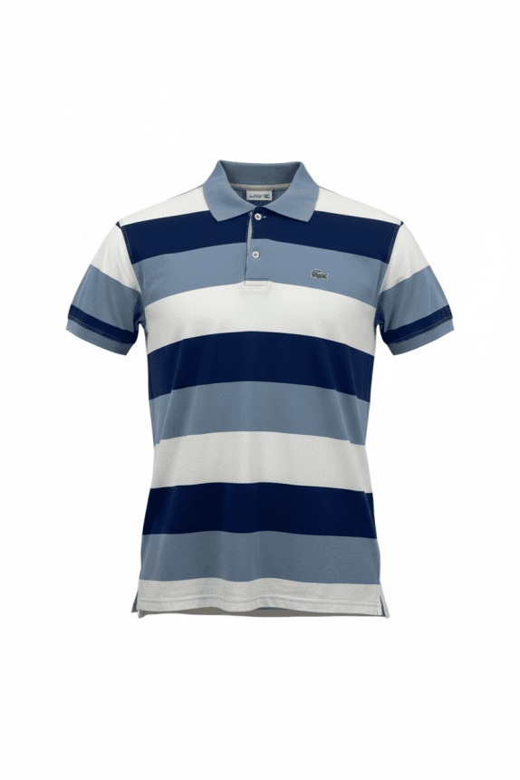 LACOSTE ΜΠΛΟΥΖΑ POLO STRIPED LOGO ΜΠΛΕ/ΛΕΥΚΟ UNISEX XL