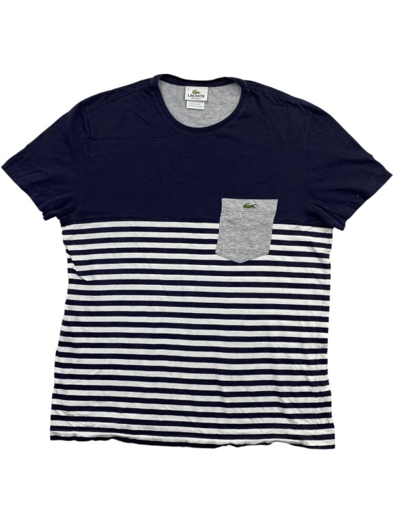 Lacoste T-shirt blu navy e a righe con taschino vestibilità regular L