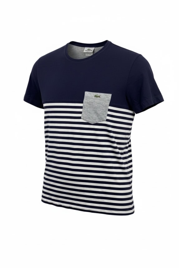 Lacoste Navy & Striped T-Shirt με Pocket Regular Fit L