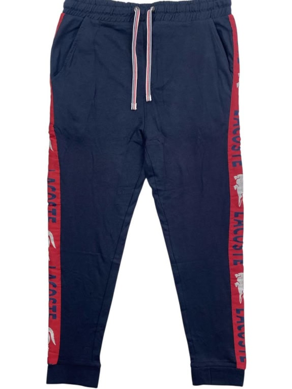 LACOSTE Pantaloni da tuta slim fit con logo tape blu / rosso da uomo L