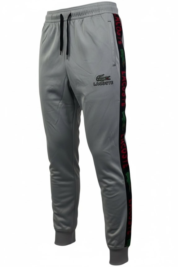 LACOSTE ΠΑΝΤΕΛΟΝΙ ΦΟΡΜΑΣ TRACK PANTS ΜΕ ΠΛΑΪΝΟ LOGO TAPE ΓΚΡΙ ΑΝΔΡΙΚΟ SMALL