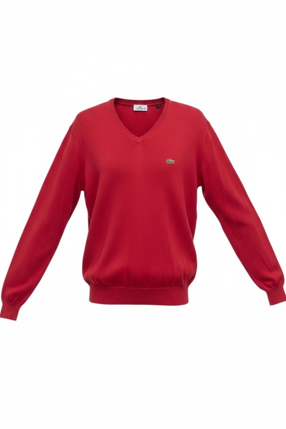 Lacoste Knit Sweater V-Neck Logo Red Unisex L