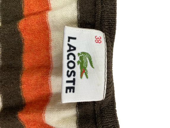 LACOSTE ΠΛΕΚΤΗ ΜΠΛΟΥΖΑ V-NECK ΡΙΓΕ ΜΕ ΚΕΝΤΗΤΟ ΛΟΓΟΤΥΠΟ ΚΑΦΕ/ΠΟΡΤΟΚΑΛΙ ΓΥΝΑΙΚΕΙΑ XS (38)