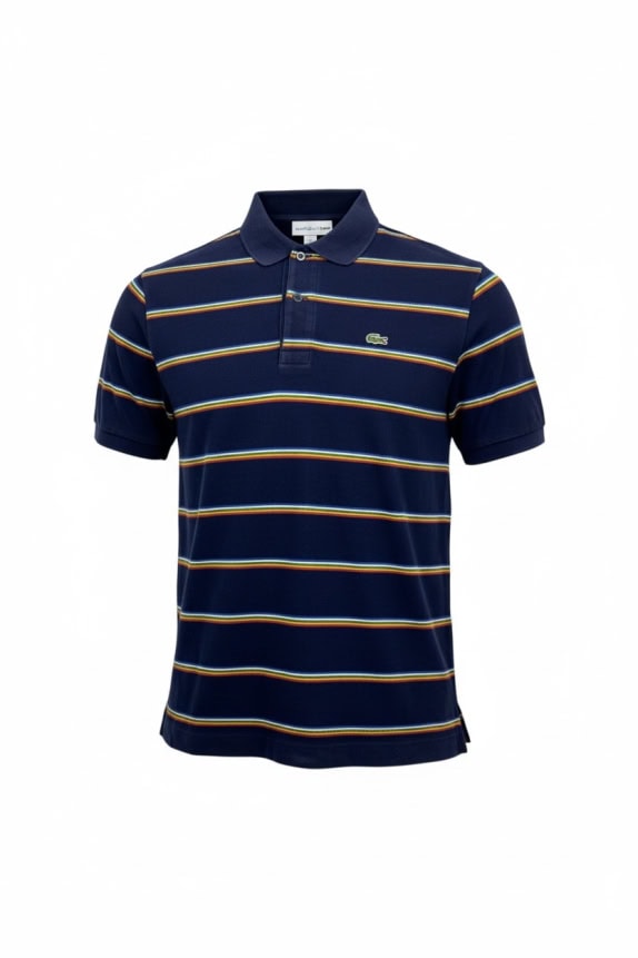 Lacoste Polo Κοντομάνικο Ριγέ Navy Rainbow Classic Fit Ανδρικό XS