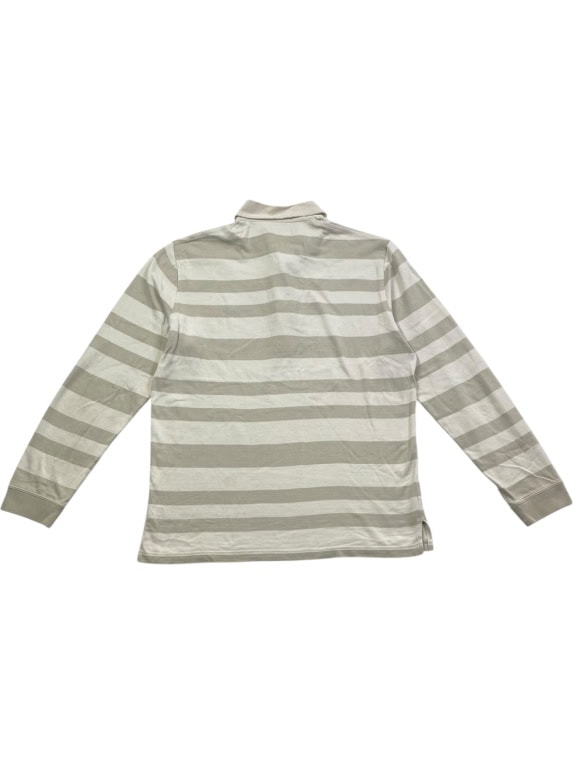 Lacoste Polo a maniche lunghe a righe beige da uomo M