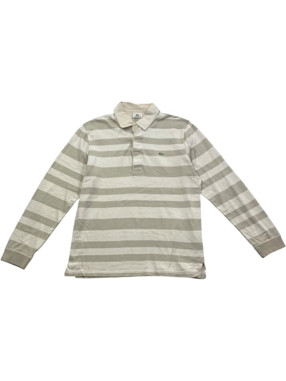 Lacoste Polo a maniche lunghe a righe beige da uomo M