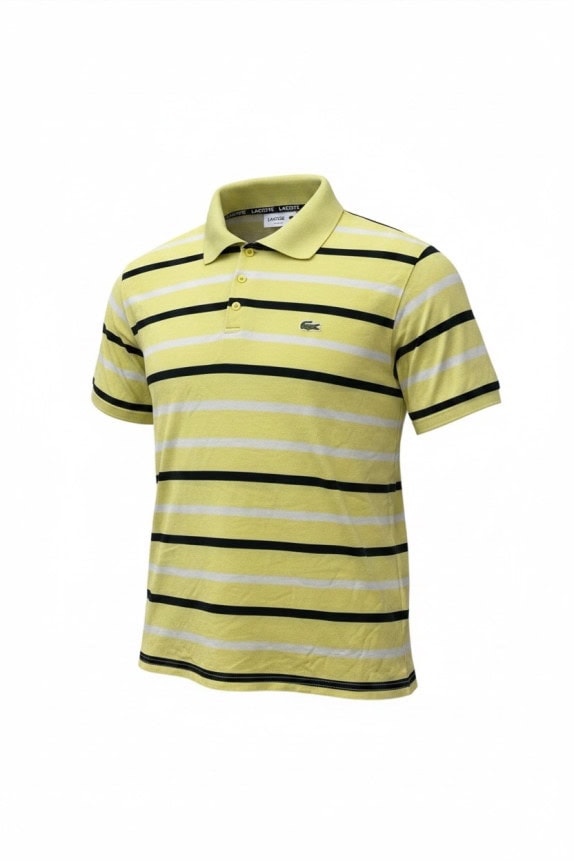 LACOSTE POLO SHIRT CLASSIC STRIPED YELLOW MENS PRE OWNED M