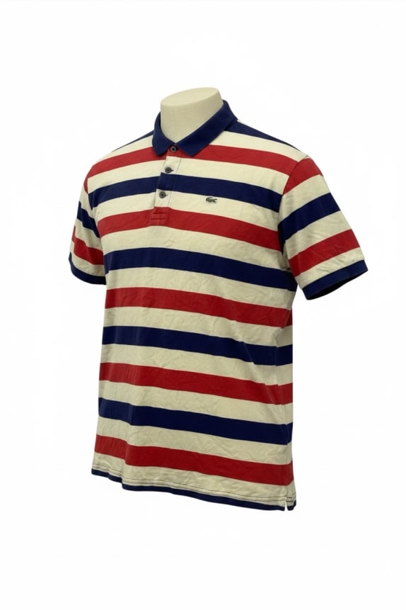 Lacoste Polo Ριγέ Logo Μπλε Κόκκινο Κρεμ Unisex L-XL