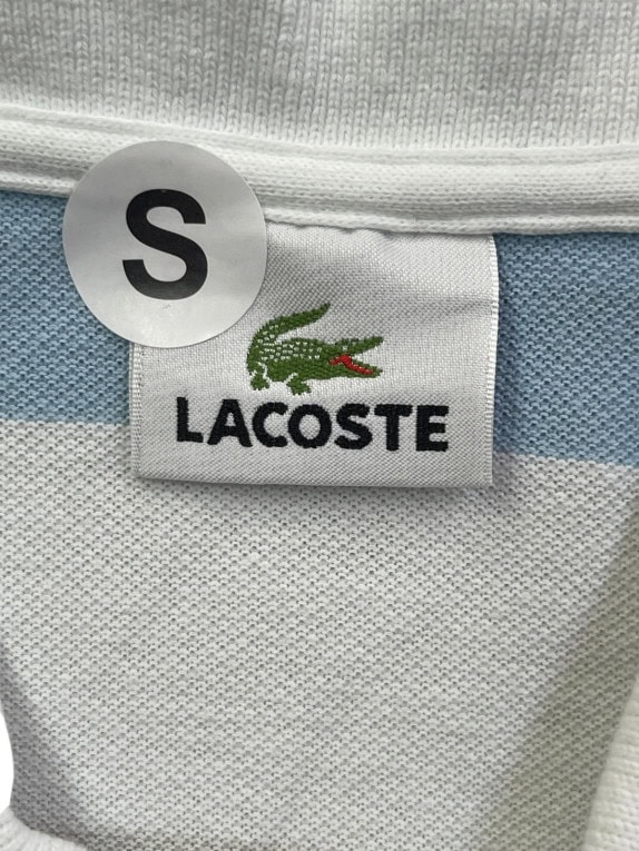 LACOSTE POLO SHIRT RETRO BIANCO AZZURRO UOMO PRE OWNED S