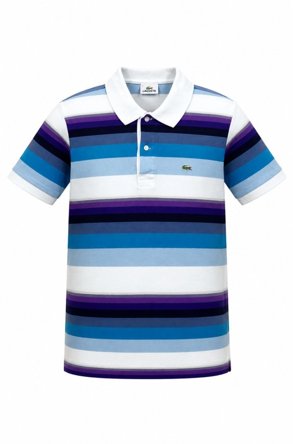 LACOSTE POLO SHIRT RETRO WHITE BLUE MEN PRE OWNED S