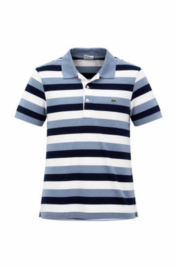LACOSTE POLO SHIRT A RIGHE NAVY AZZURRO UOMO PRE OWNED S
