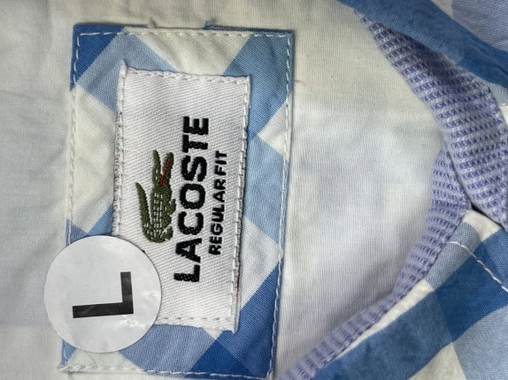 90s LACOSTE CHECK SHIRT CHECKERED BLUE WHITE MEN PRE OWNED L