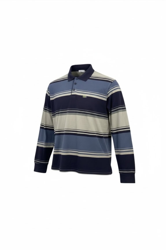 LACOSTE SPORT ΜΠΛΟΥΖΑ POLO VINTAGE ΡΙΓΕ ΜΠΛΕ/ΓΚΡΙ ΑΝΔΡΙΚΟ XL