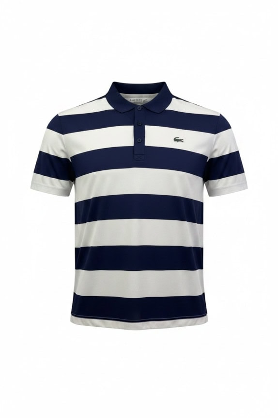 LACOSTE SPORT POLO SHIRT A RIGHE NAVY BIANCO UOMO PRE OWNED M