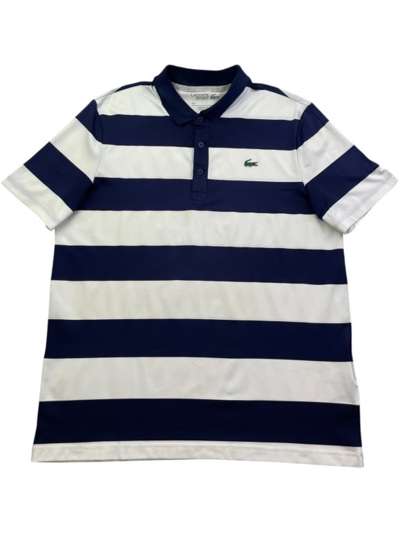 LACOSTE SPORT POLO SHIRT STRIPED NAVY WHITE MEN PRE OWNED M