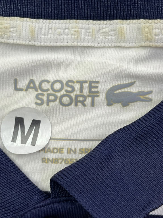 LACOSTE SPORT POLO SHIRT STRIPED NAVY WHITE MEN PRE OWNED M