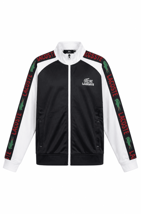 LACOSTE TRACK JACKET ATHLETIC NERO BIANCO UOMO PRE OWNED L