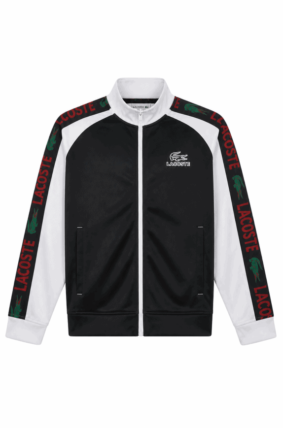 LACOSTE TRACK JACKET SPORTY BLACK WHITE UOMO PRE OWNED XL