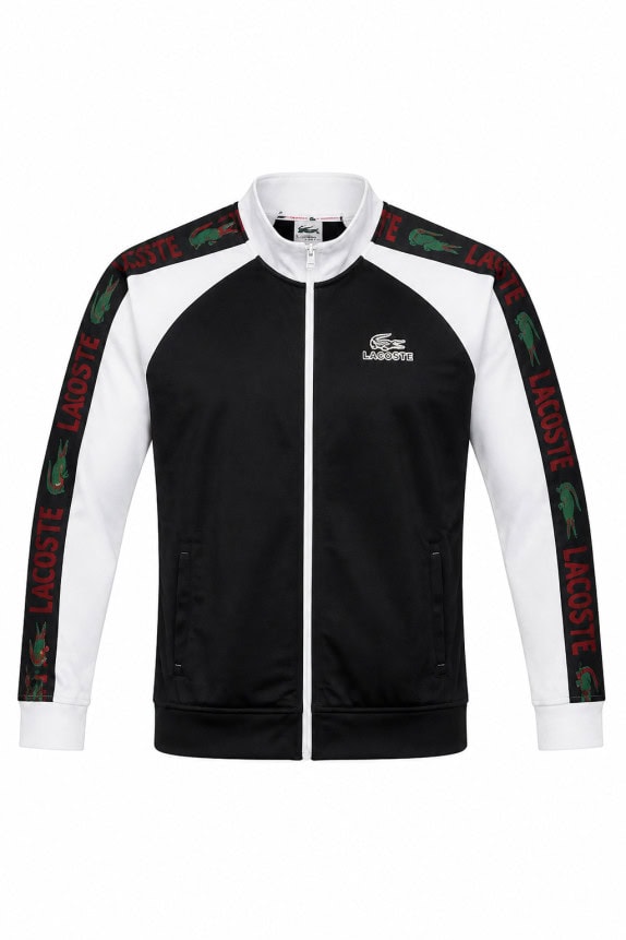 LACOSTE TRACK JACKET SPORTY BLACK WHITE MEN PRE OWNED XL