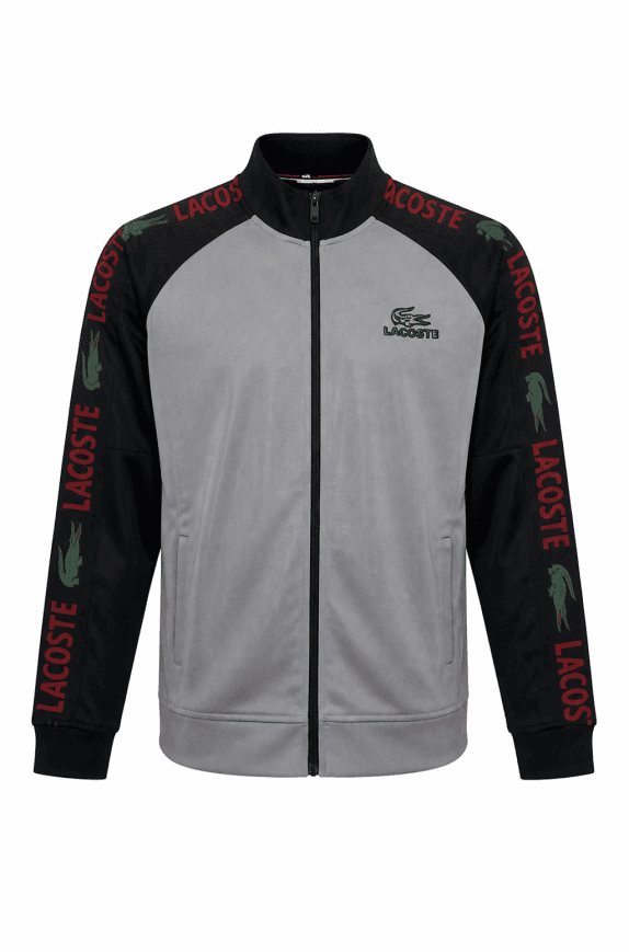 LACOSTE TRACK JACKET SPORTIVO GRIGIO NERO UOMO PRE OWNED L