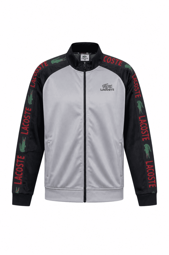 LACOSTE TRACK JACKET SPORTY GRIGIO NERO UOMO PRE OWNED XXL