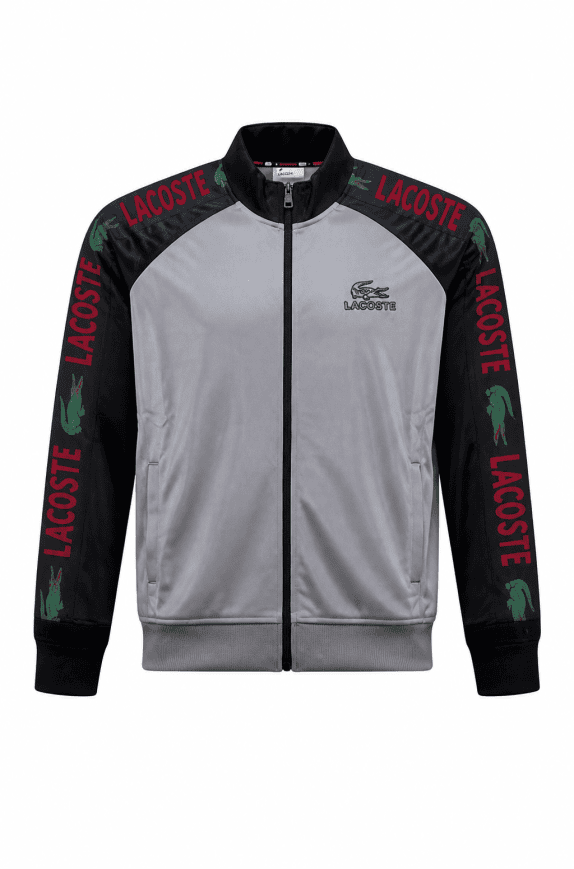 LACOSTE TRACK JACKET SPORTY GREY BLACK MENS PRE OWNED M