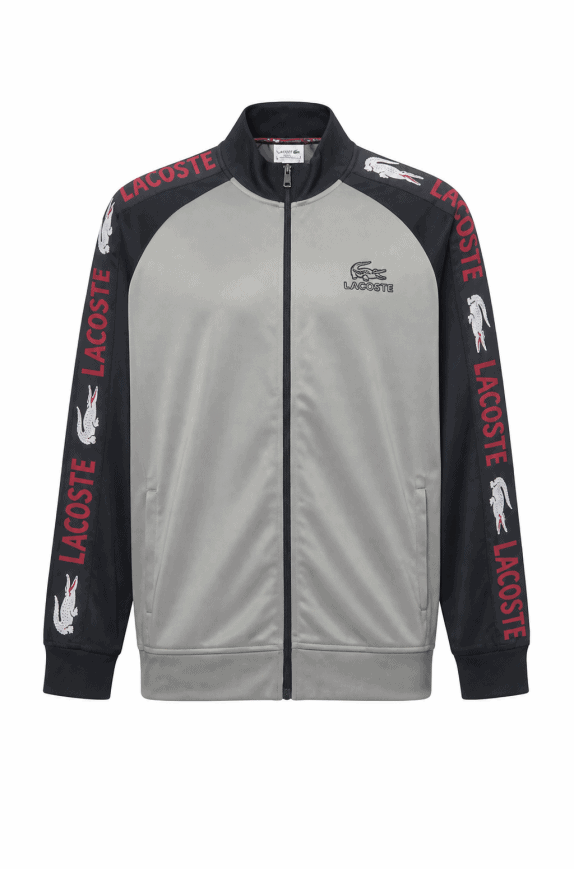 LACOSTE TRACK JACKET SPORTY GREY BLACK UOMO PRE OWNED XL