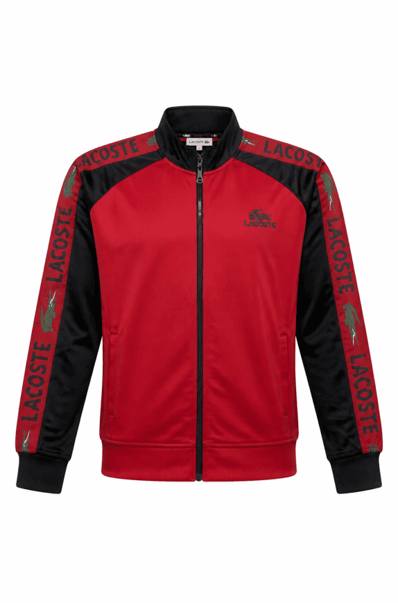 LACOSTE TRACK JACKET SPORTY RED BLACK MENS PRE OWNED M