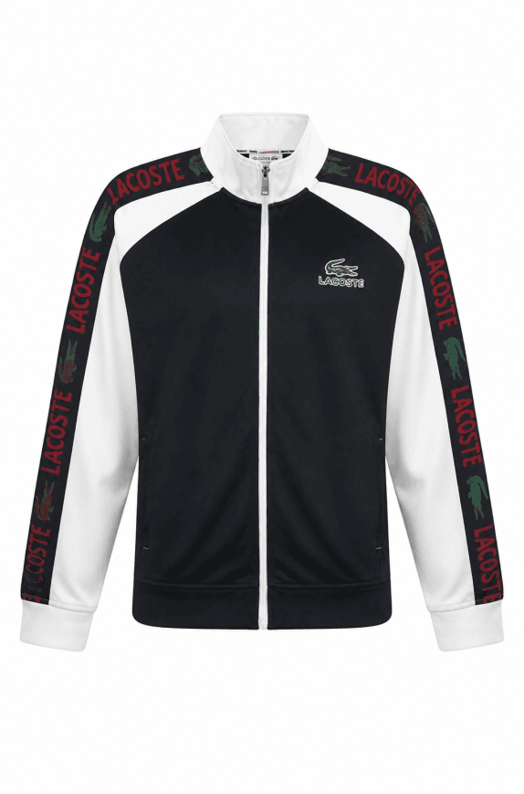 LACOSTE TRACK JACKET STRETCH BLACK WHITE MEN PRE OWNED L