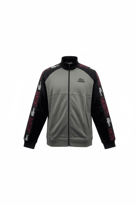 LACOSTE ΖΑΚΕΤΑ TRACK JACKET ΜΕ ΦΕΡΜΟΥΑΡ ΓΚΡΙ ΜΑΥΡΟ ΑΝΔΡΙΚΗ 3XL
