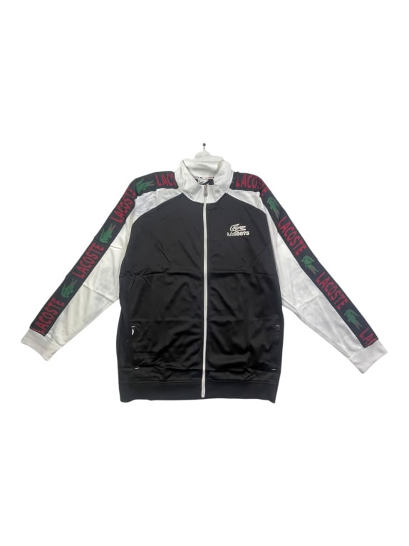 LACOSTE TRACK TOP JACKET LOGO TAPE BLACK/WHITE MEN'S XXXL