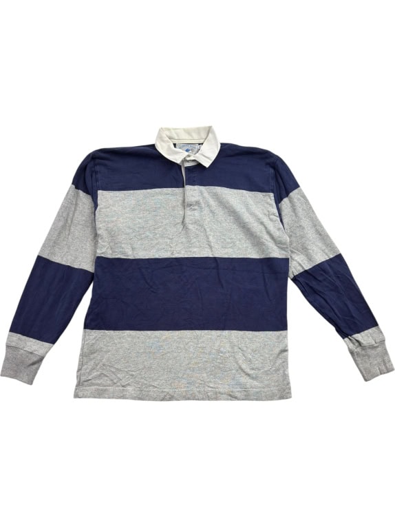 LANDS\' END Maglia da rugby a righe retrò blu / grigio unisex L