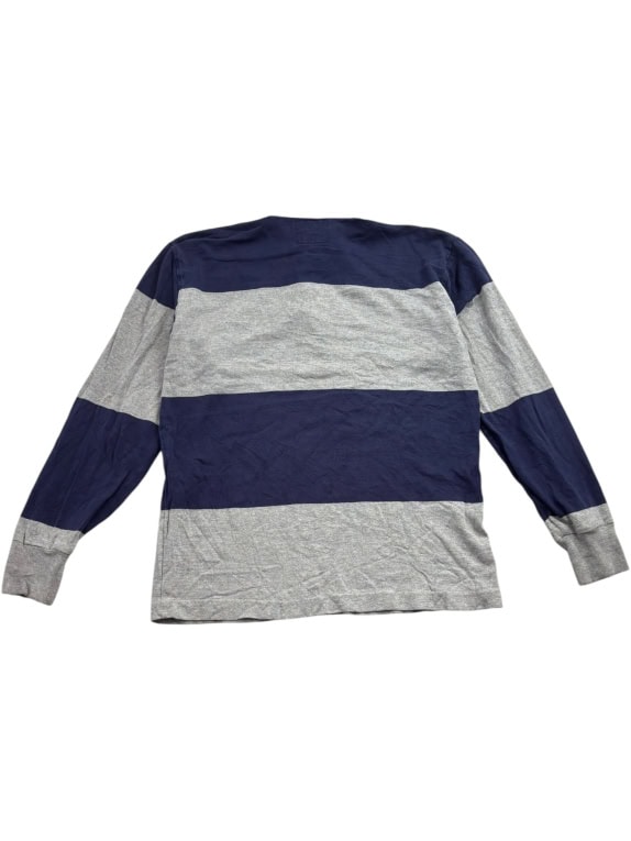 LANDS\' END Maglia da rugby a righe retrò blu / grigio unisex L