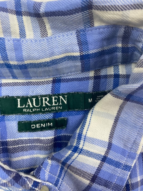 LAUREN RALPH LAUREN Denim Plaid Casual Shirt Blue/White Women M