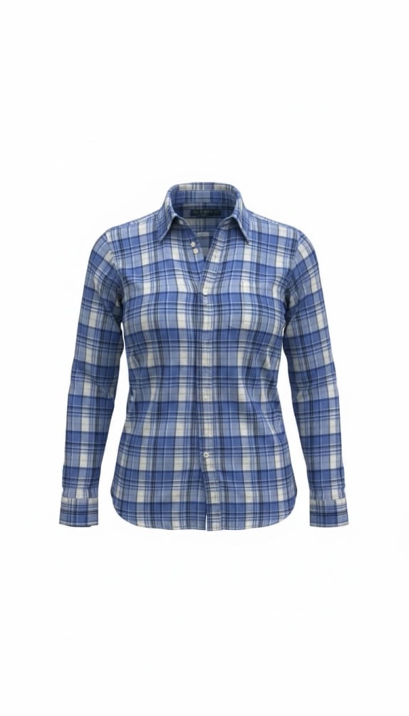 LAUREN RALPH LAUREN Camicia casual a quadri in denim Blu/Bianco da donna M