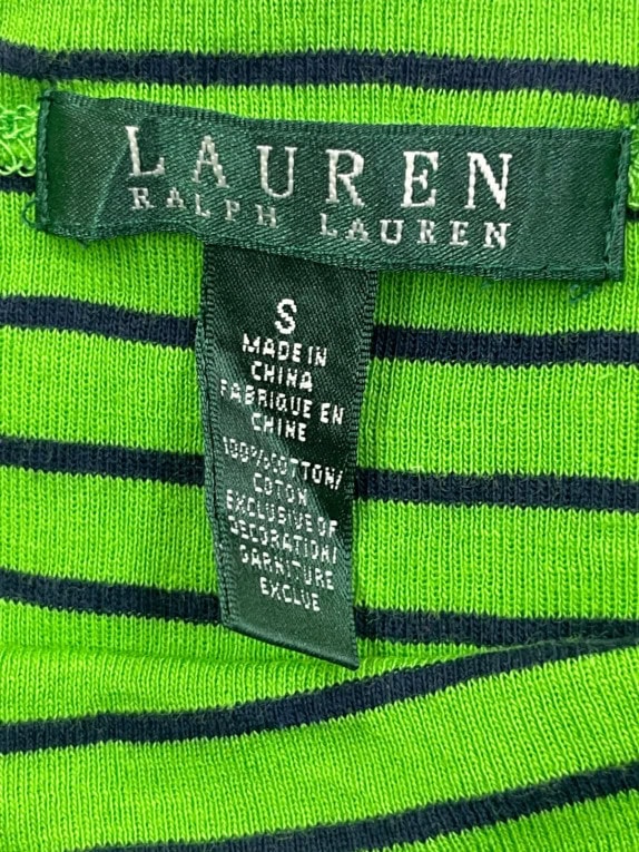 LAUREN RALPH LAUREN MAGLIA MANICHE CORTE RIGATA VERDE NAVY DONNA PRE OWNED S