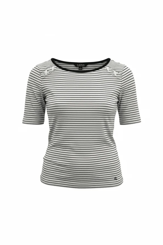 LAUREN RALPH LAUREN MAGLIA A RIGHE STILE NAUTICO CON LOGO RICAMATO BIANCO/BLU DA DONNA SMALL