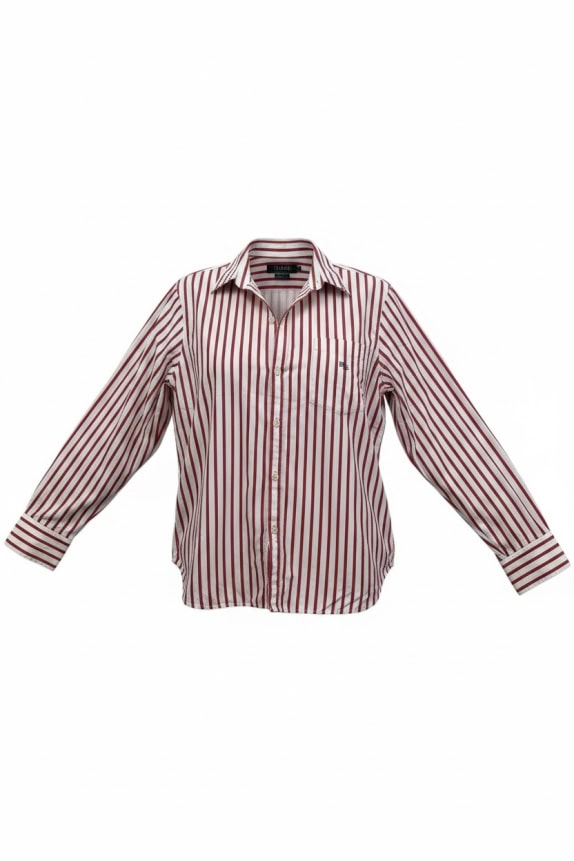 LAUREN RALPH LAUREN CAMICIA A RIGHE CON LOGO RICAMATO ROSSO DA DONNA M
