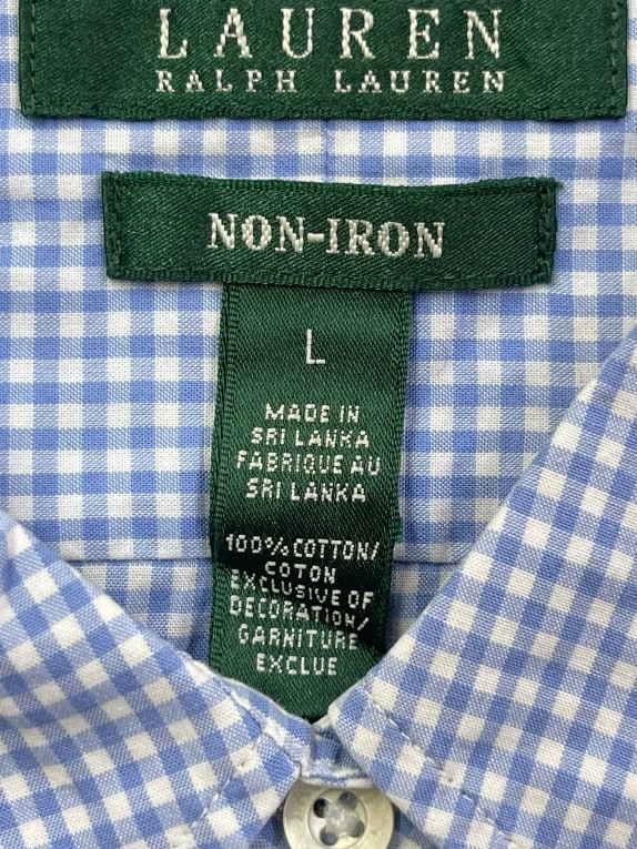 LAUREN RALPH LAUREN ΠΟΥΚΑΜΙΣΟ NON-IRON ΚΑΡΟ ΜΠΛΕ ΑΝΔΡΙΚΟ L
